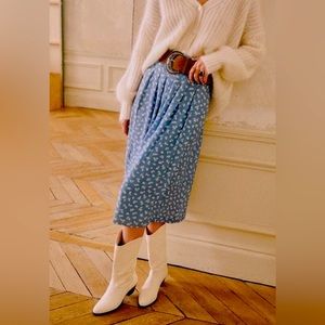 SEZANE ALICIA SKIRT MINI FLOWERS ON BLUE SIZE 38 US 6